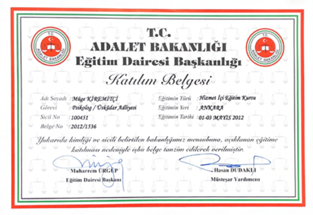 T.C. Adalet Bakanlığı Eğitim Dairesi Başkanlığı Katılım Belgesi