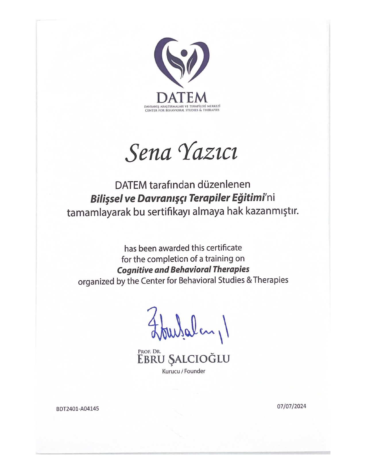 Bilişsel ve Davranışçı Yaklaşımlar Eğitimi